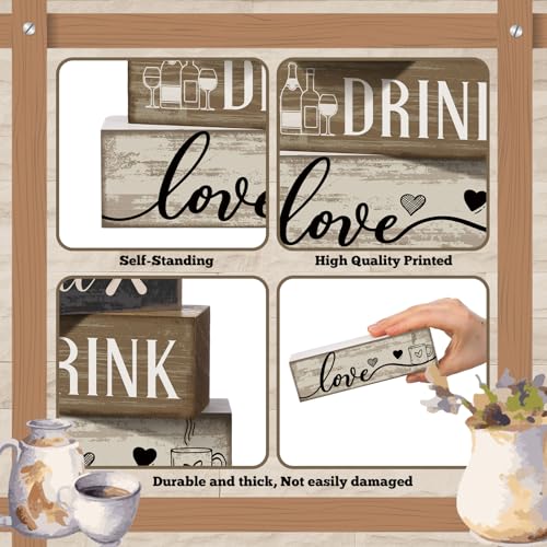 Image of Moucuny 4 Pcs Farmhouse Kitchen Decor Wooden Plate Farmhouse Table Decor Black Brown and White Plate Tableware Centerpiece Rustic Decorative Plates Block Sign for Display Cabinet Kitchen Decoration