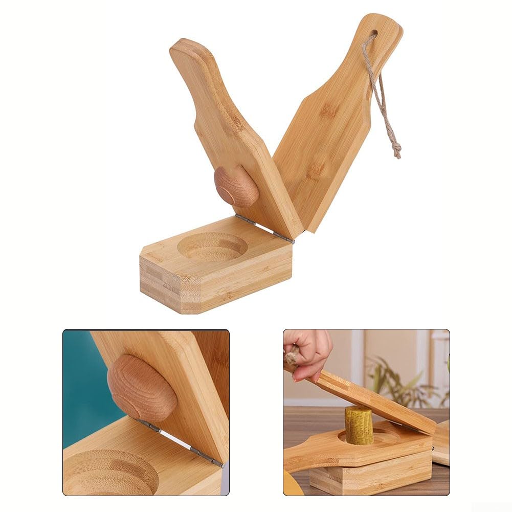 Presse à plantain Tostonera en bois - Design 2 en 1 - 16 x 6 x 6 cm - Facile à utiliser - Bois écologique - Pour faire des tostones et des copeaux de plantain