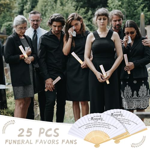 Image of Threehoney 25 Pack Funeral Favors for Guests in Loving Memory Handheld Fans Paper Folding Hand Fan Bulk Funeral Gifts for Services Condolence Sympathy Accessories (White)