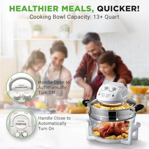 Image of NutriChef Air Fryer, Infrared Convection, Halogen Oven Countertop, Cooking, Stainless Steel, 13 Quart 1200W, Prepare Quick Healthy Meals, for French Fries & Chips, White (PKAIRFR48)
