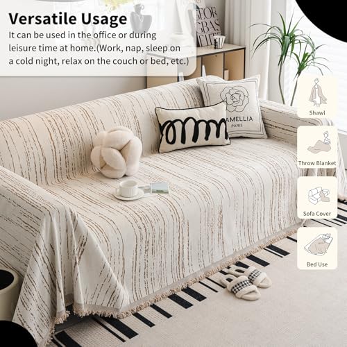 WEYOND Chenille Sofa Überzug waschbar Sofa Cover mit Quasten, haustierfreundliche Sofabezug & Couch Überwurf & Sofahussen für Sektionalsofa, Loveseat, 2/3/4-Sitzer (180 x 300 cm, Khaki)