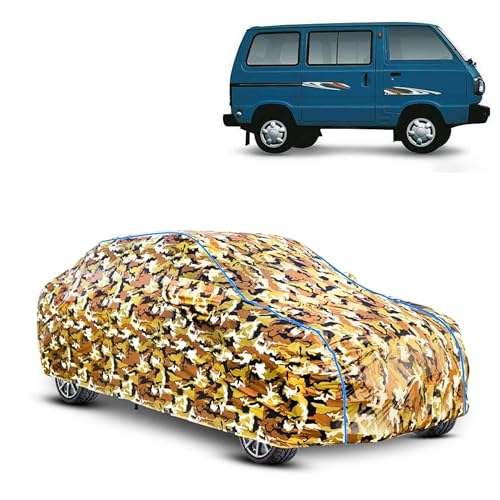 Image of Kerwa Car Body Cover Waterproof Compatible with Maruti Omni UV Protection Scratch Proof Soft Cotton Inner Layer Triple Stitched Elastic Bottom with Mirror Pockets (Army)
