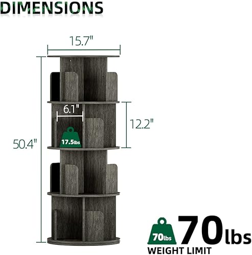 Miniatura 3 de OTK Estantería giratoria, estante organizador de libros de pie con pantalla de 360, estantes esquineros de madera de 4 niveles para espacios