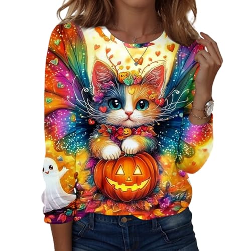 Halloween Shirts for Women Long Sleeve Plus Size Fashion Crewneck Comfortable Tshirts Halloween Costumes for Women