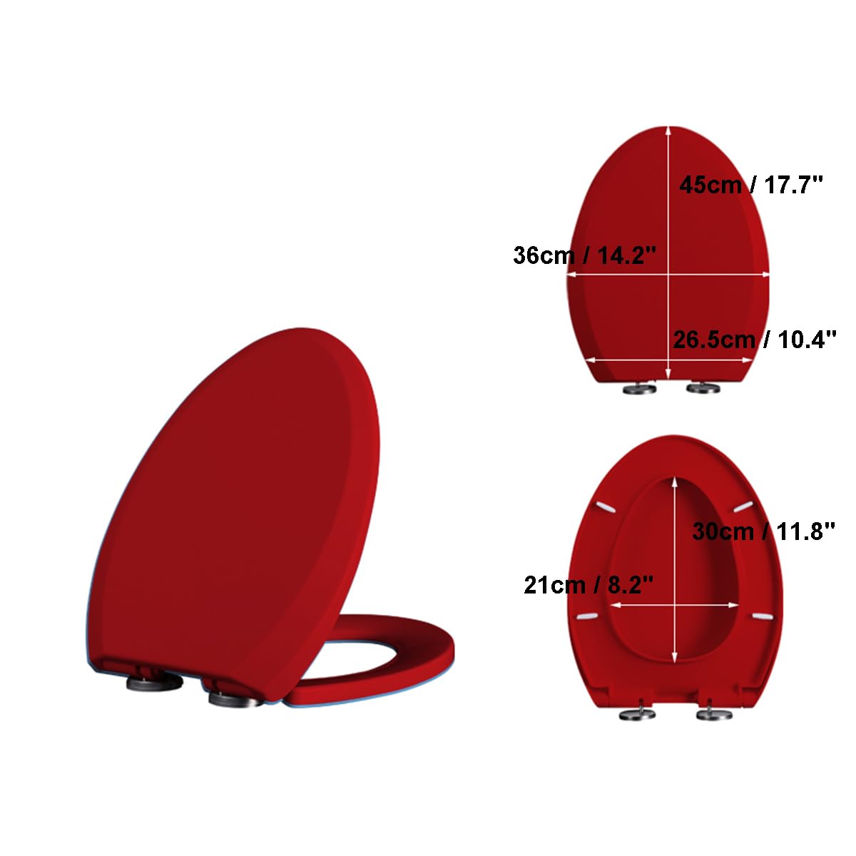 Tavoletta WC Copriwater Universale Colorato con Chiusura Ammortizzata, Sgancio Rapido con Un Clic, Sedile WC con Chiusura Rallentata E Coperchio, Facile Pulizia,Rosso