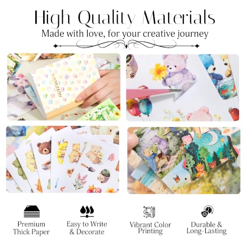 Image of The AutoStory Vintage Scrapbook Album Kit - A6 Junk Journal Notebook with Aesthetic Stickers, Collage Paper Pack & Washi Tape - DIY Journaling Supplies Gift for Teens & Girls (Forest Dream, Green)