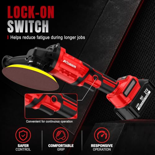 Image of AOBEN 21V Cordless Angle Grinder 4-1 /2 Inch, 6-Speed Power Brushless Cut Off Tool Kit, Lock-On Switch, with 2x4.0Ah Battery & Charger, for Metal Cutting, Grinding, Polishing