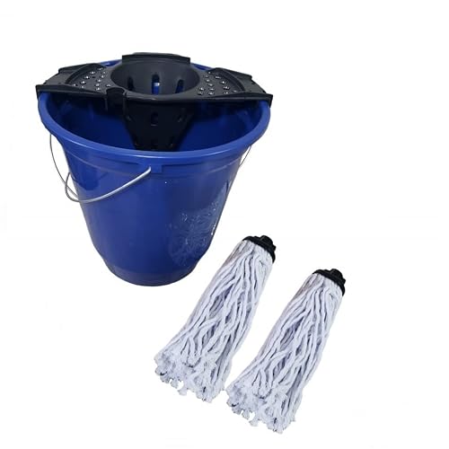 Kit 2 Refis Mop Esfregao Algodao + BALDE 13 Litros Especial Limpeza + Espremedor (AZUL)