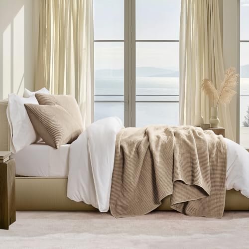 Image of EVERGRACEHOME Cotton Coverlet Set Full Queen Size 3 Pieces, Lightweight Soft Ribbed Matelasse Bedspread Quilt Set, Cozy Oversized Quilted Bedding Set with 2 Pillow Shams for All Seasons, Urban Taupe