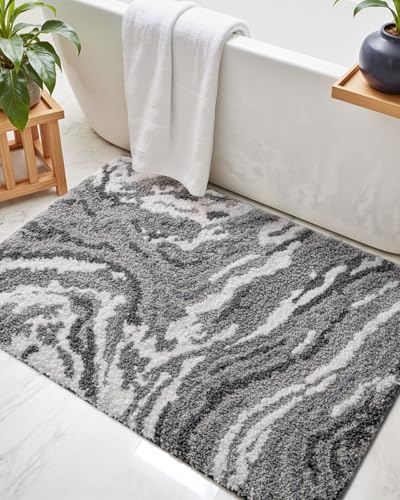 DEXI Bathroom Rug Mat 17x30, Non Slip Machine Washable Marble