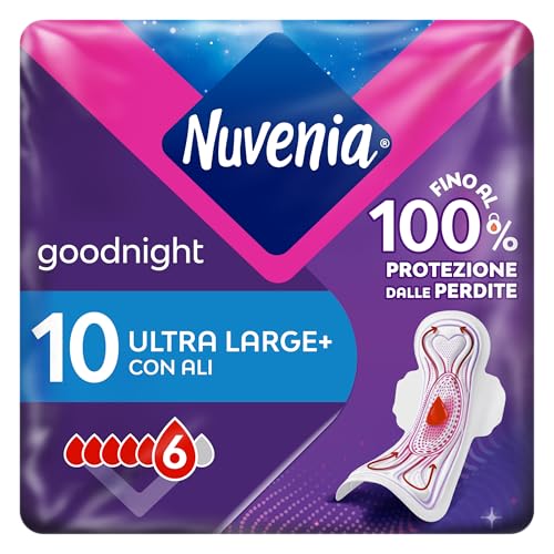 Nuvenia - Assorbente Ultra Notte con Ali - Superficie Traspirante e Assorbenza Rapida - Confezione da 10 Assorbenti