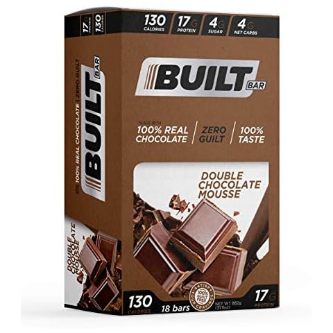 Built Bar 18 Pack Protein and Energy Bars - 100% Real Chocolate - High In Whey Protein And Fiber - Gluten Free, Natural Flavoring, No Preservatives (Double Chocolate) Cover