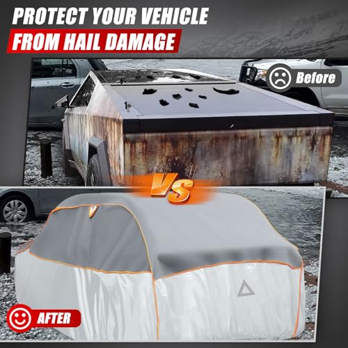 Image of Specialized Hail Protector Replace for Tesla Cybertruck, Multi-Layered Car Hail Blankets Protector Cover with 5mm Thick High Density EVA Cushioning Foam Pad and Reflective Stripes (Gray)