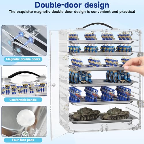 Image of Miniature Storage Case with 6 Metal Trays, Acrylic Clear Miniature Display Case Transport Case with Magnetic Door