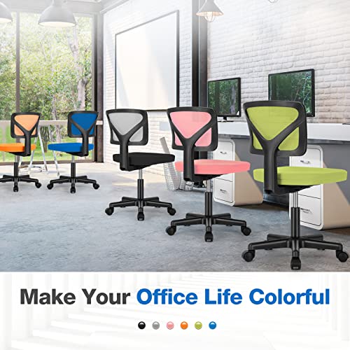 Armless Small Home Office Desk Chair, Ergonomic Low Back Computer Chair, Adjustable Rolling Swivel Task Chair With Lumbar Support For Small Space, 1 Pack, Blue #TOP5