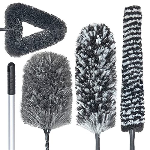 Rocktex Feather Duster Kit with 5.6ft Extension Pole, 4 Dusting Brush for Cleaning Home Wall Ceiling Fan Cobweb, Microfiber Static Washable Dusters, Black Dark Gray Rocktex Feather Duster Kit with 5.6ft Extension Pole, 4 Dusting Brush for Cleaning Home Wall Ceiling Fan Cobweb, Microfiber Static Washable Dusters, Black Dark Gray