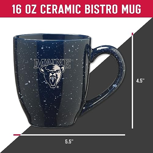 Image of Rico Industries NCAA Maine Black Bears Navy Blue Personalized 16 oz Team Color Laser Engraved Speckled Ceramic Coffee Mug