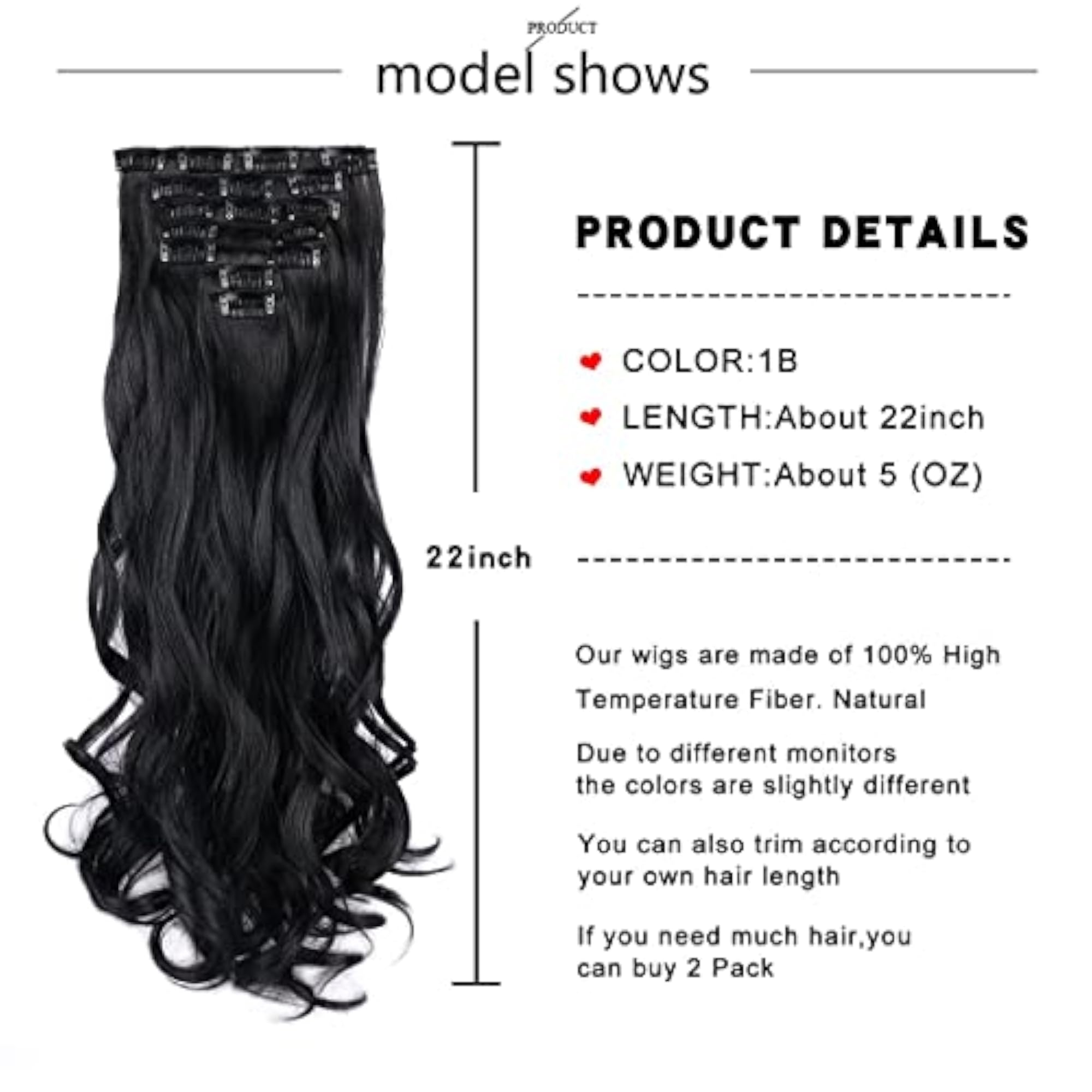 7pcs 24 Inch Wavy Curly Clip-In Hair Extensions for Full Volume