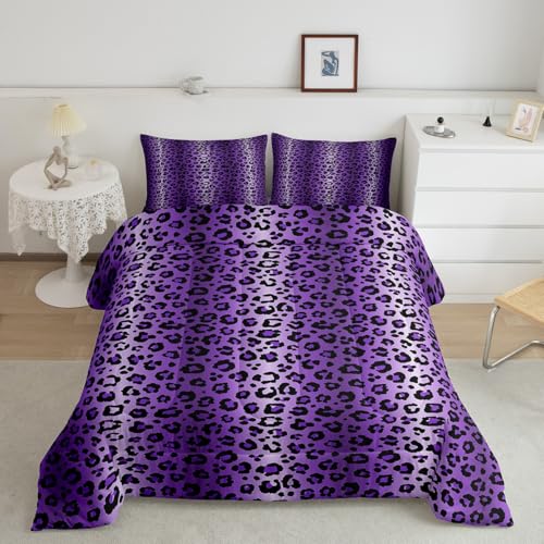 Image of Feelyou Purple Black Cheetah Comforter Set Queen Size, Boys Girls Leopard Bedding Set Safari Animal Fur Print Comforter Toddler Wildlife Duvet Set Bed Set 3Pcs