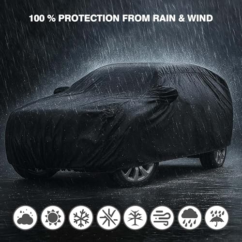 Image of Sulfar 100% Water Resistant Car Body Cover Compatible with Mirror for Hyundai Venue (Triple Stitched, Full Bottom Elastic, Black-N)