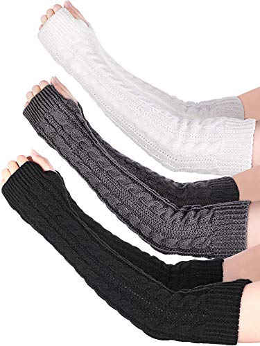 Bememo 3 Pairs Arm Warmers Winter Long Fingerless Gloves Knit Wrist Warmers