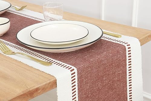 Image of North Field Handwoven Soft Cotton Table Runner for 4-6 Seater - Handloom Traditional Indian Design - Eco-Friendly Dining Decor - 100% Cotton | 14X54 Inch | 0.5 Kg (Rust)