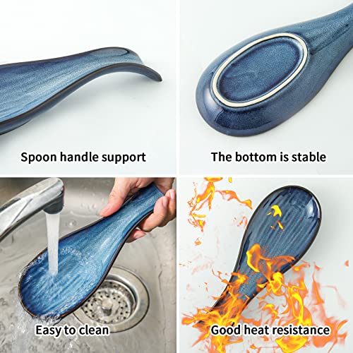 Image of Hasense Ceramic Spoon Rest for Stove Top, Spatula Holders for Ladles and Tongs, Porcelain Spoon Holder Set of 2 for Kitchen Counter Cooking Utensil Home Decor, Housewarming Gift, Navy