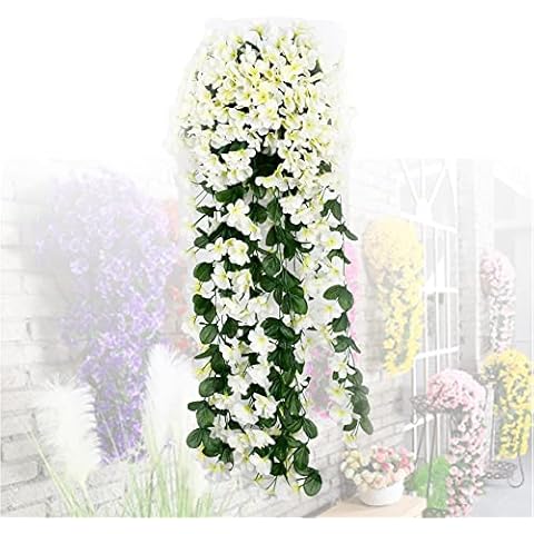 Vivid Artificial Hanging Orchid Bunch, 2023 Upgrade Lengthen Artificial Hanging Plants Fake Orchid Flower Bouquet, Violet Flower Garland Fake Silk Orchid Bunch for Wedding Home Decor (1, White) Cover