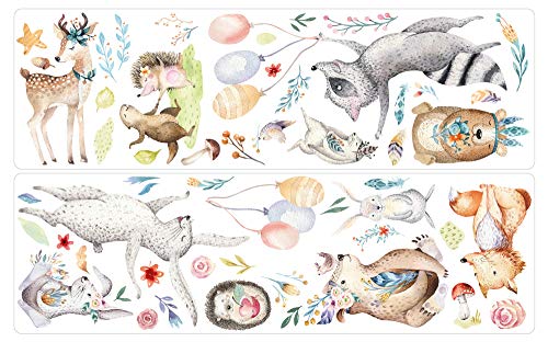 dekodino® Wandtattoo Aquarell Waldtiere auf der Wiese Wanddeko Set