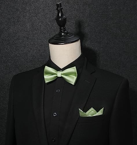 Image of HISDERN Bow Ties for Men Solid Color Pre-Tie Bow Tie and Pocket Square Set Classic Formal Tuxedo Bowties for Wedding Party