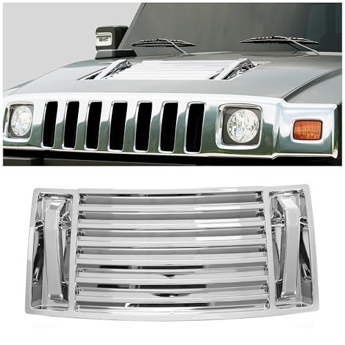ECOTRIC Chrome Hood Deck Vent Panel Compatible with 2003-2009 Hummer H2 w/Hood Handle Cover Trim