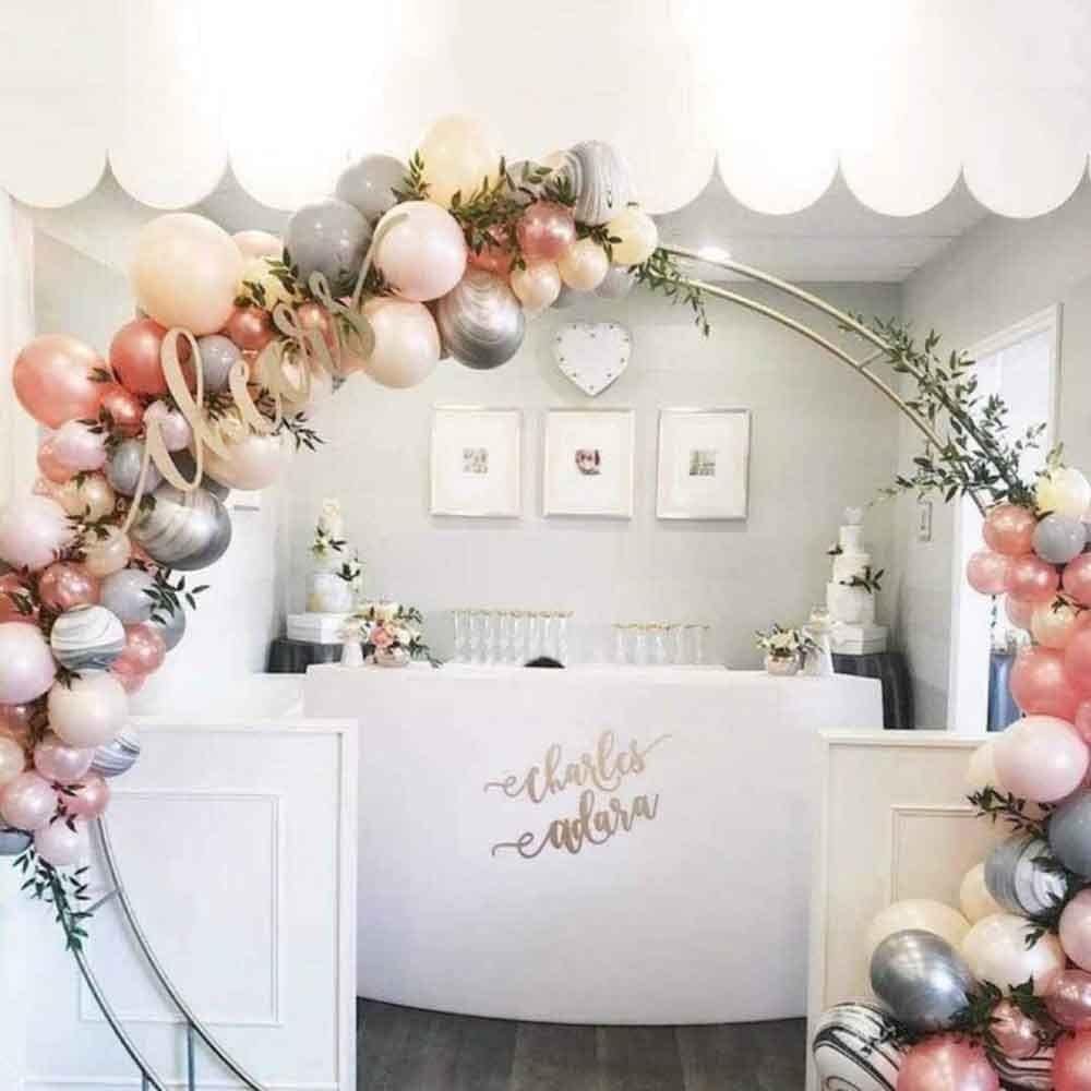Zestaw podtrzymujący łuk balonowy, metalowy, okrągły, do łuku weselnego, półkole, na przyjęcia urodzinowe, baby shower, ukończenie szkoły i fotobudkę (śr. 2,6 x 2,2 m)
