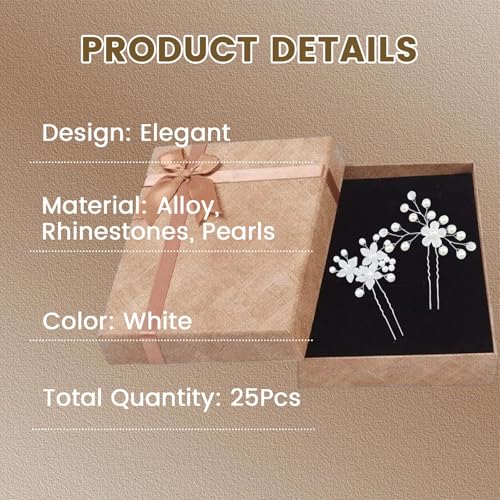 25 Piezas Pinzas para el Cabello con Perlas y Flores para Boda, Clips con Cristales y Perlas para Novias y Damas de Honor miniatura 5