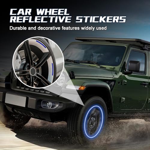 Image of 20PCS Reflective Car Wheel Decorative Stripe Stickers, Reflective Car Decal, Anti-Scratch Reflective Rim Stickers, Night Safety Warning Car Stickers Universal for Vehicles Motorcycles (Blue)