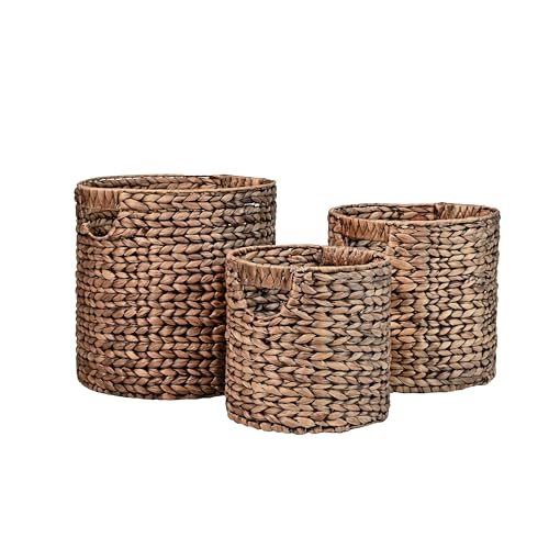happimess BSK2011B-3SET Avery Bohemian Cottage Handwoven Hyacinth Cylinder Nesting Wicker Storage Baskets with Handles, Brown (Set of 3), Seagrass Containers for Decoration in Living Room, Bedroom by happimess - Used condition - US$56.38