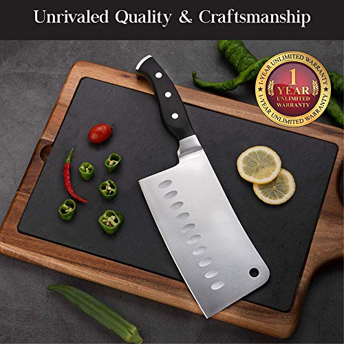 Master Maison Gray Kitchen Knife Set With Knife Block & Bonus Cleaver | German Stainless Steel Knives With Knife Sharpener & 8 Steak Knives | Butcher Block Knife Sets For Kitchen #TOP4