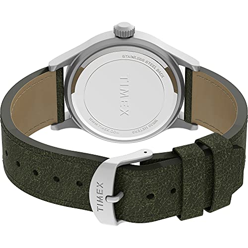 Timex Men's Expedition Scout 40mm Watch – Silver-Tone Case Black Dial with Green Leather Strap - Image 5