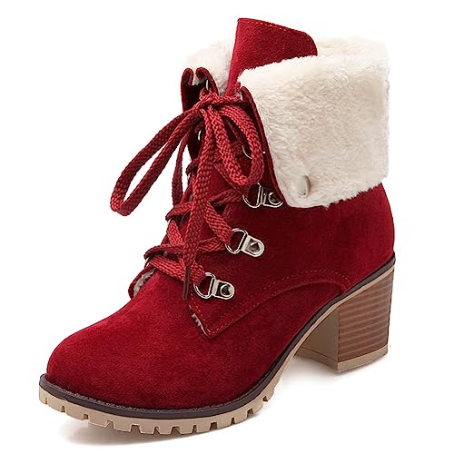Bottines chukka mode chucky talons blocs chaussures suède bottes bout rond mi-mollet rouge 37