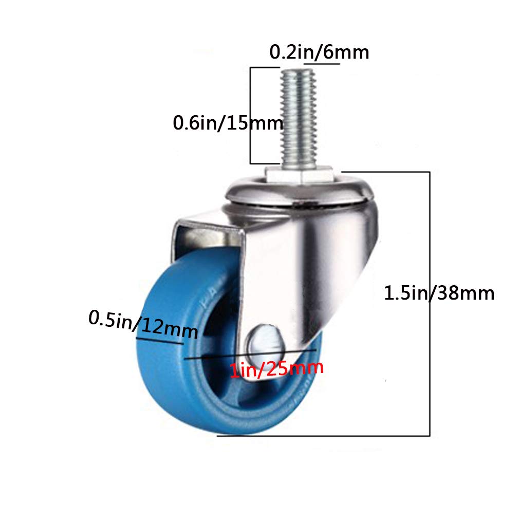 Lenkrollen， M10-Schraubenmontage, Lenkrollen aus Nylon, 200 kg schwere Rollen mit Bremsen, verschleißfest/stumm(1inch)