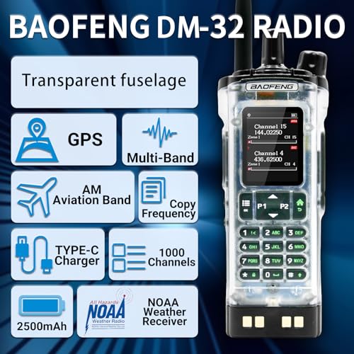 Image of BAOFENG DM-32 DM32 10W DMR Ham 2 Way Radio GPS Matching Writing Frequency Satellite Positioning Type-C DM32(1PC) (Transparent)