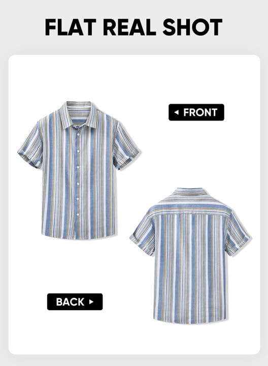 JMIERR Mens Summer Casual Stylish Short Sleeve Button-Up Shirts Cotton Linen Striped Business Dress Shirts Beach T Shirt, 3XL, A2 Blue Stripe