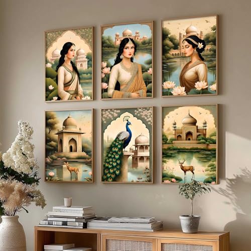 Image of kotart Premium Digital Traditional Art Paintings with Frame for Home Decor - Painting for Wall Decoration - Wall Painting for Living Room | Pack of 6 (10x13, home decor items)