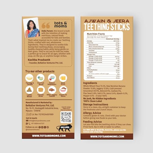 Image of Tots and Moms Teething Sticks | Ajwain & Jeera | Ragi & Sesame | Pack of 2-150g Each