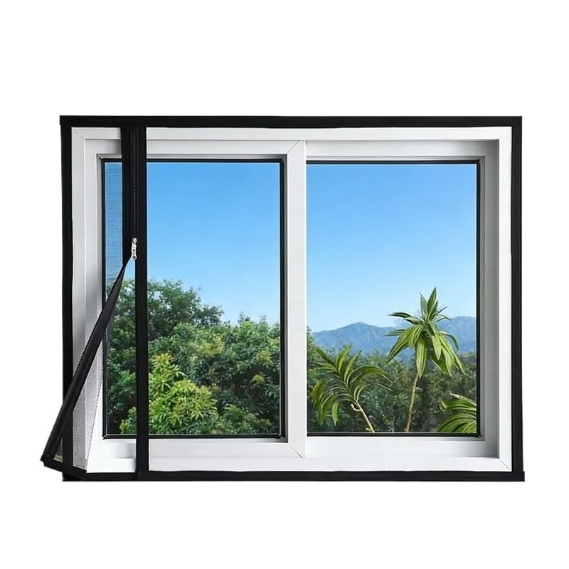 Mosquitera para ventana con cremallera autoadhesiva e invisible en color negro