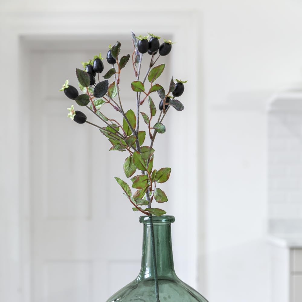 Wholesome Home Artificial Rosehip Branch with Black Berries, 57cm, Green Leaves