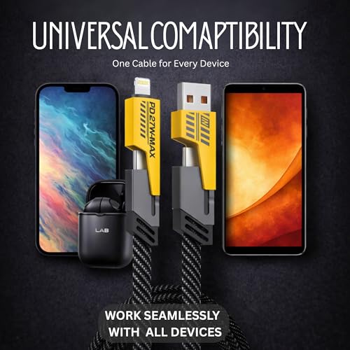 Image of Umake 65W 4-in-1 Fast Charging Cable with USB-A & Type-C Input, Type-C /Lightning /Micro USB Output, Compatible with iPhone, Samsung Galaxy, OnePlus & Android Devices