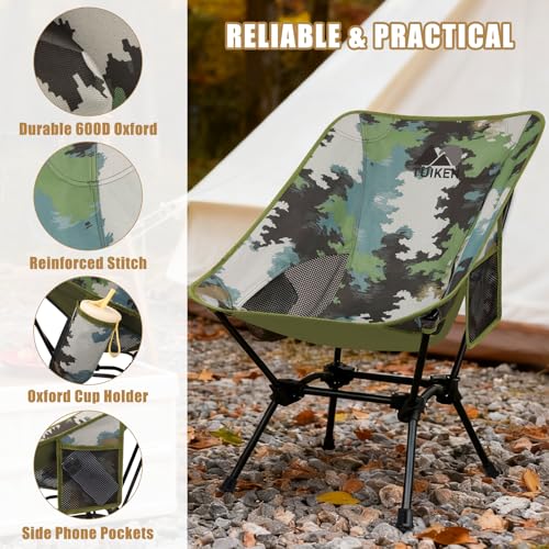 Image of Ultralight Camping Chair Backpacking Chair, Portable Camp Chair with Cup Holder & Storage Bag, Lightweight Compact Folding Chair for Hiking, Travel, Picnic Mountaineering (Camo)