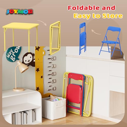 Image of JOYMOR Kids Folding Table and Chairs Set, 3-Piece Metal Frame Activity Set with Easy-Fold Design for Playroom & Classroom (Multicolor)