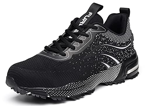 Furuian Steel Toe Shoes for Men Women Breathable and Lightweight Safety Construction Work Sneaker Black