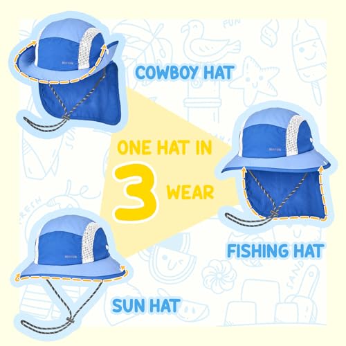 Sukeen Kids Sun Hats with Neck Flap 3 Ways to Wear Foldable Bucket Hat for Girls Boys Lightweight Kids Beach Hat for Outdoors3